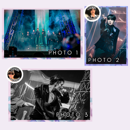 Collage of three photos with a person on stage, labeled 'Photo 1', 'Photo 2', and 'Photo 3'.