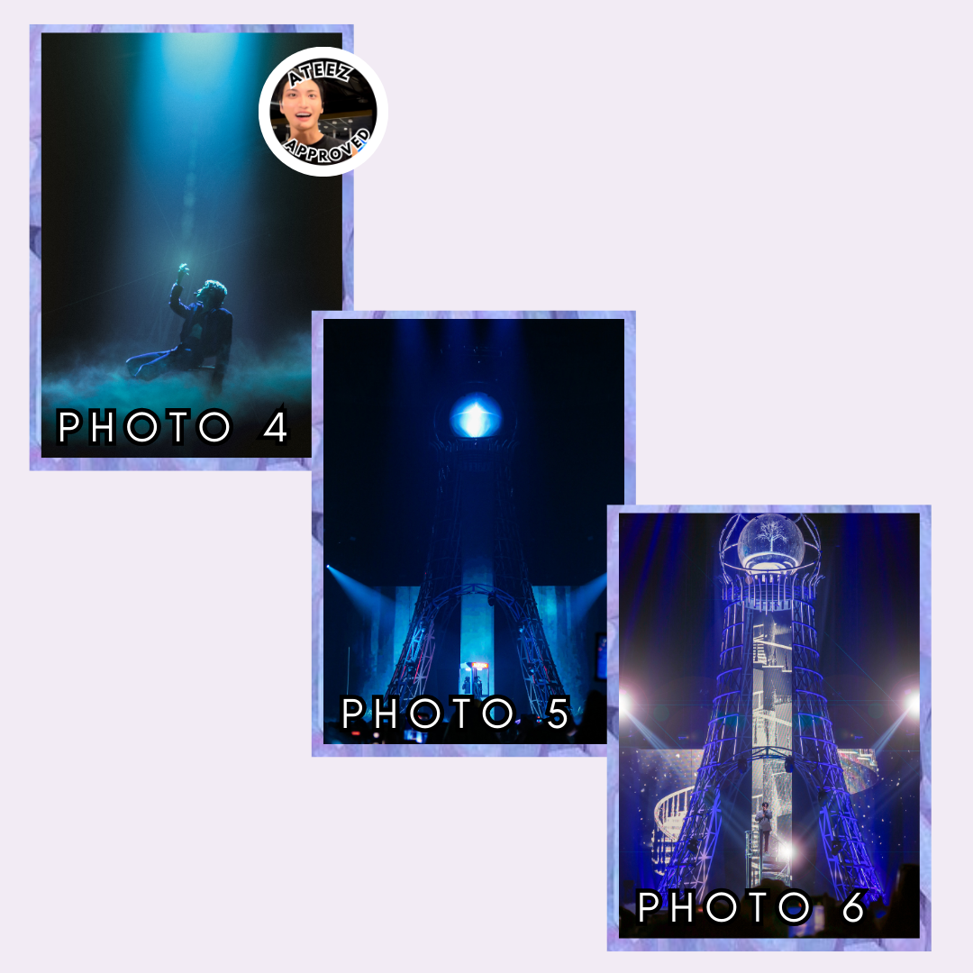 Three framed photographs labeled Photo 4, Photo 5, and Photo 6 on a light purple background.